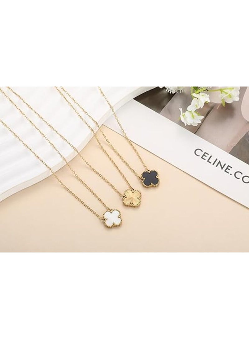 TEMPO (3Pcs) 18K Gold Color Plated Clover Pendant Necklace Set for Women Fashion Four Leaf Clover Necklace Lucky Simple Jewelry Gifts for Women - (Black - White - Gold) - Image 5